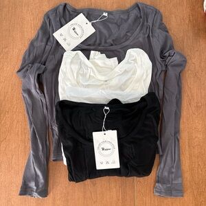 Women's Long Sleeve Tops - Black, White, Gray